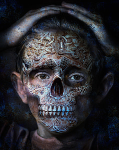 skalle, foto manipulation, Ben, kranium, skrämmande, kul, Halloween
