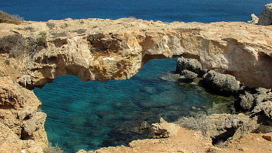 塞浦路斯, 卡沃 greko, korakas 桥, 景观, 岩石, 海, 蓝色
