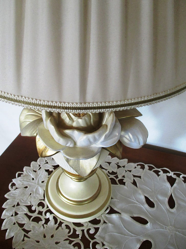 lamp, table lamp, socket, rose motif, porcelain, lampshade, fabric
