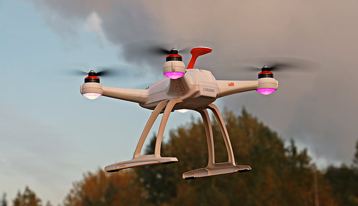 drone, UAV, himmelen, skyer, quadrocopter, fly, robot
