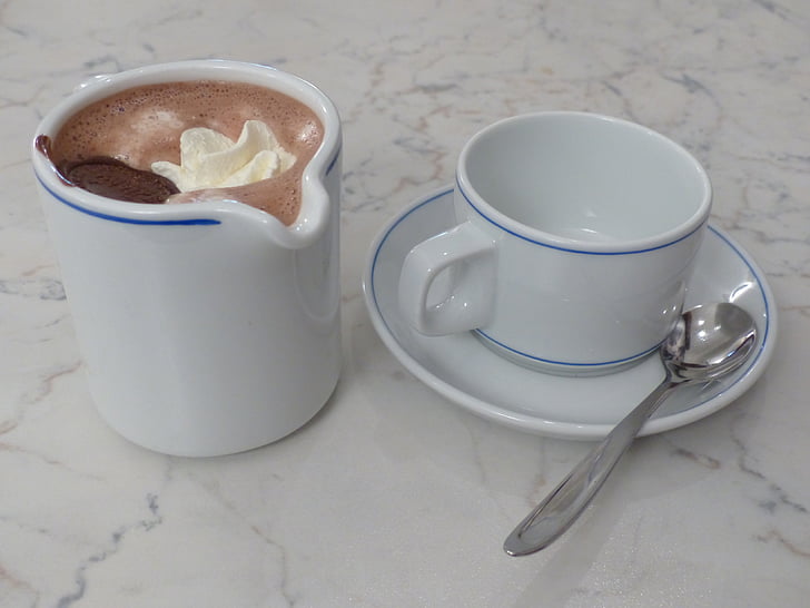 hot chocolate, drink, kaffeekaennchen, cup, cream, delicious, sweet