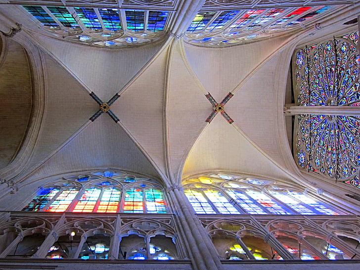St Gatienin katedraali, Gothic, katto, ruusuikkuna, Tours, Indre-et-loire, Ranska