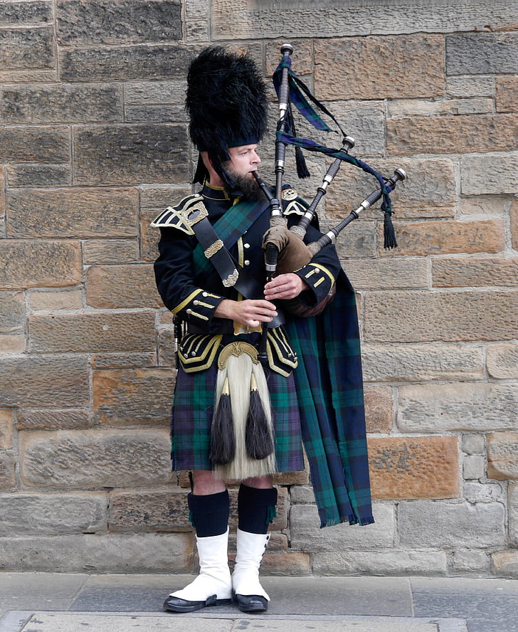 scotland, edinburgh, bagpipes, tartan, music, one man only, one person