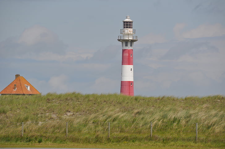 lighthouse, at the seaside, holiday, nieuwpoort, white clouds, air