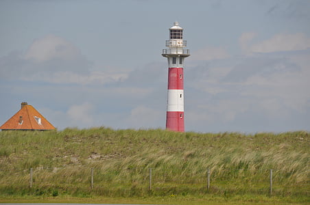 svetilnik, na morju, počitnice, Nieuwpoort, beli oblaki, zraka