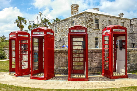 cabina de teléfono, rojo, Bermudas, Vintage, retro
