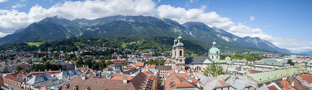 ljeto, Innsbruck, Tirol, Panorama, Austrija, arhitektura, grad