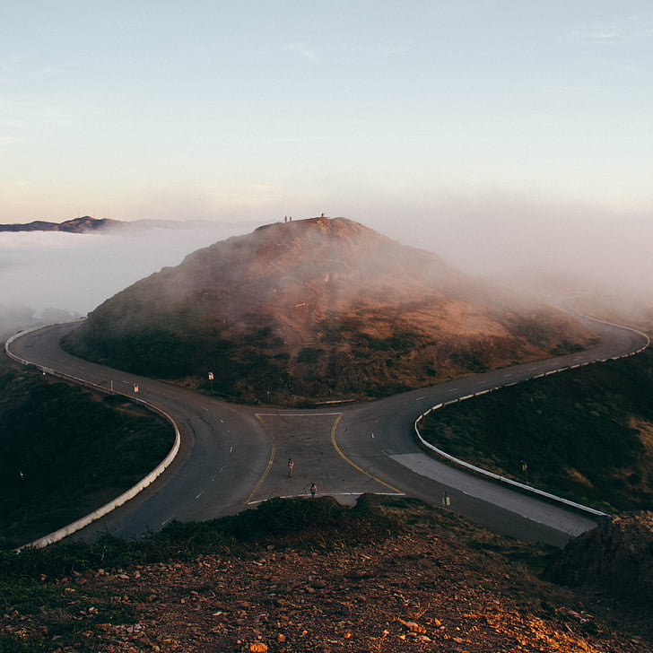 šakojimasis kelių, perskiriamo kelio, kelionės, Twin peaks, San Franciskas, įlankos rajone, Kalifornijos