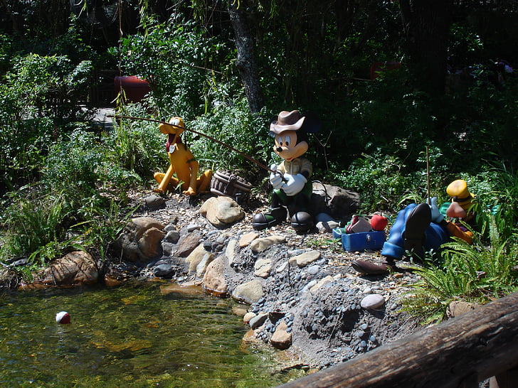 pesca, mundo de Disney, Mickey, Minnie, goofey, captura de peces