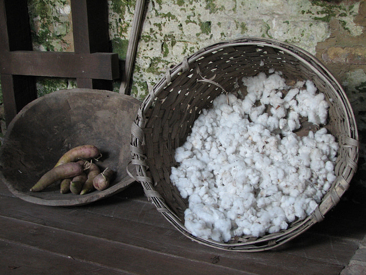 cotton, yams, basket