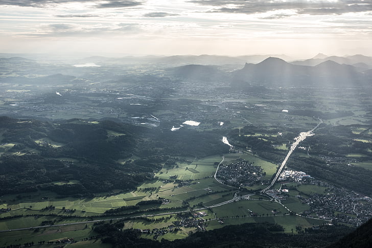 Salzburg, poranne słońce, nastrój, Gaisberg, Nockstein, Odległy widok, światło