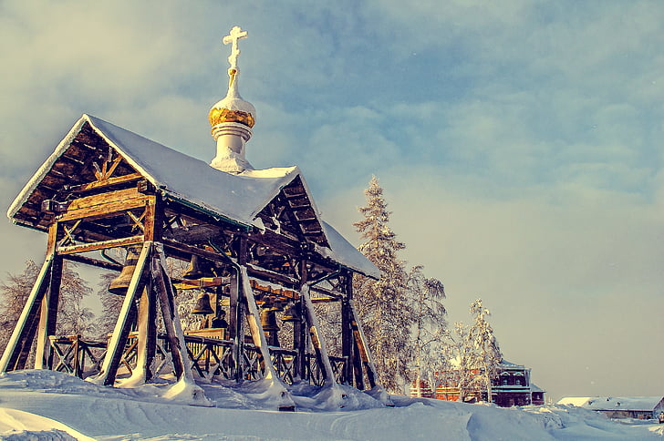 Ρωσία, Χειμώνας, κρύο, χιόνι, παγετός, κατεψυγμένα, Εκκλησία