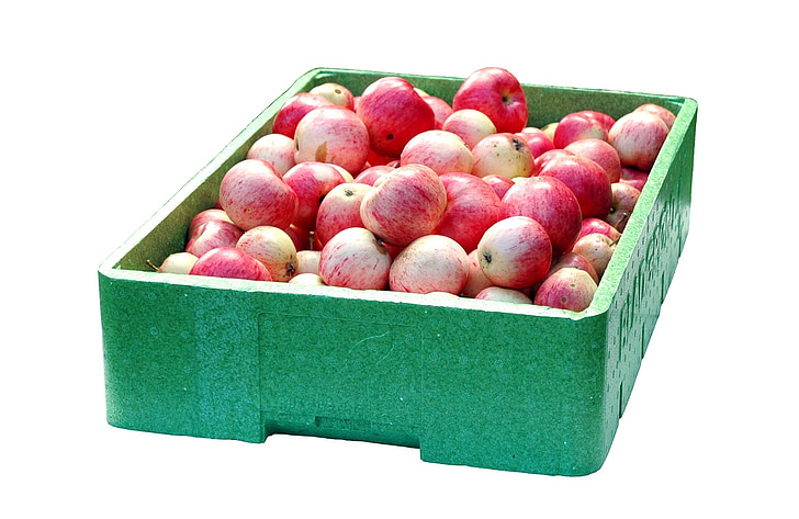apple, box, red, fruit, food, transport, autumn