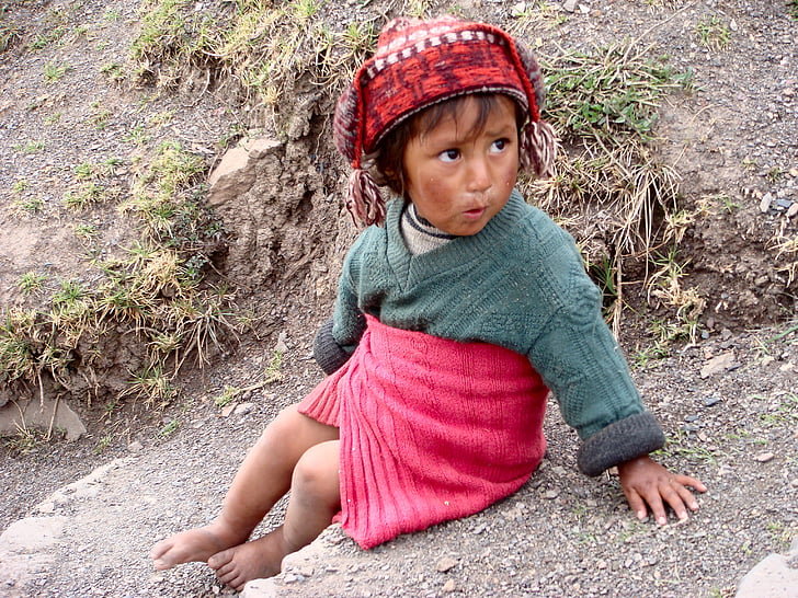 Peru, jente, barn, ansikter, se, søt, søt