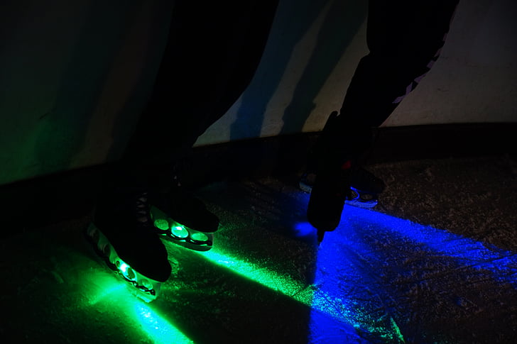 patins, gelo, luz, iluminação, luzes, azul