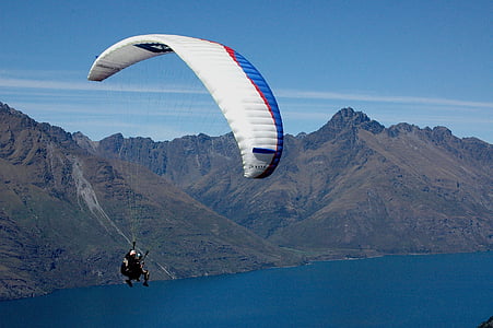 parachute, fly, sky, blue, paragliding, float