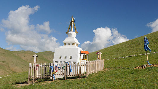 mongolia, steppe, stupa, landscape