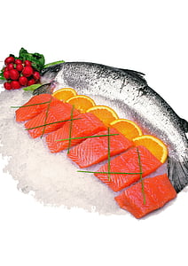 sea, fish, on ice, salmon, raw, food, meat
