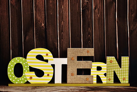 Ostern, Grußkarte, Frohe Ostern, Schriftzug, Holz - material, Plank