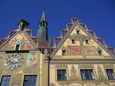 Stadhuis, Ulm, gevel, schilderij, fresco 's, monument, het platform