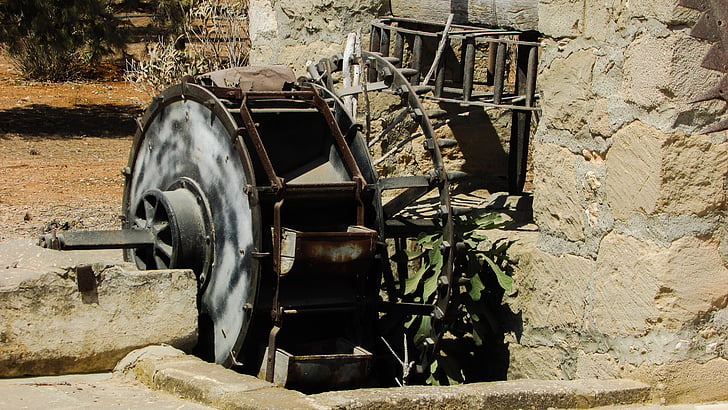 vodný mlyn, tradičné, staré, mlyn, poľnohospodárstvo, vidiek, Cyprus