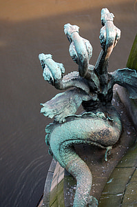Statua, fiume, Ponte, Drago, testa, architettura
