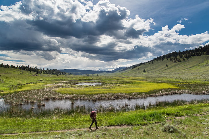 vaeltaja, kävely, Patikointi, seikkailu, ulkona, Trail, Yellowstone
