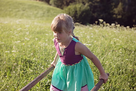 child, childhood, out, nature, meadow, summer, girl