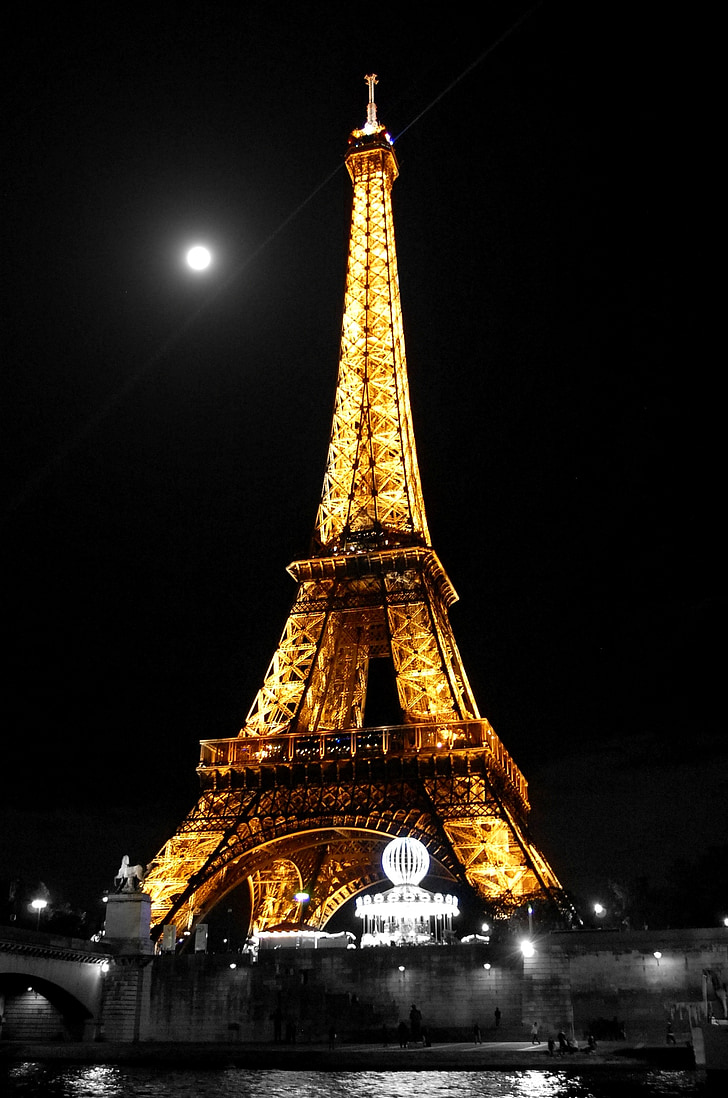 Eiffeltornet, tour eiffel, Frankrike, Paris, tornet, natt, lampor