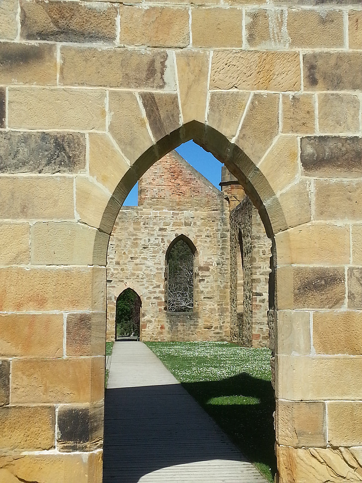 arco, sombra, condenado, Igreja, ruína, Port arthur, estrutura