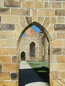 Arch, skygge, straffefange, kirke, ruin, Port arthur, struktur