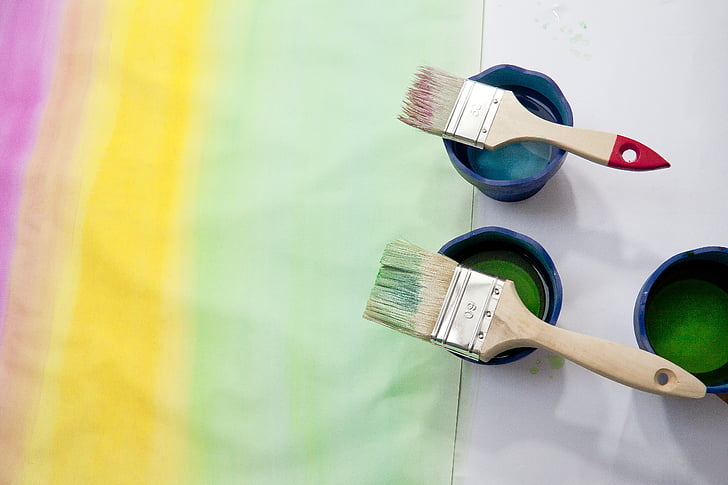 maling, kurs, rosa, gul, grønn, akvarell, pensel