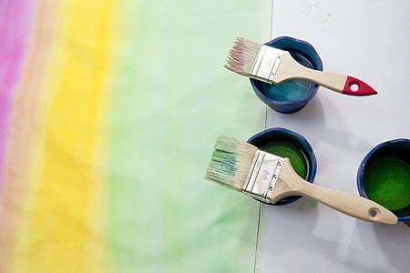 maling, kursus, Pink, gul, grøn, akvarel, børste