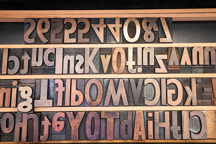 bokstäver, trä bokstäver, sans serif, boktryckarkonsten, mekanisk process, teckensnitt, Johannes gutenberg