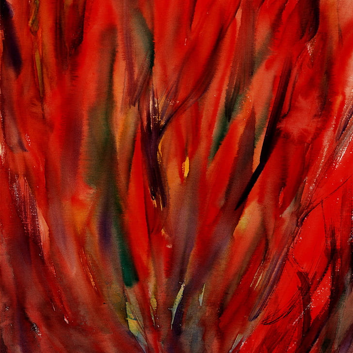 flame, fire, inflamed, square, painting, watercolor, abstract