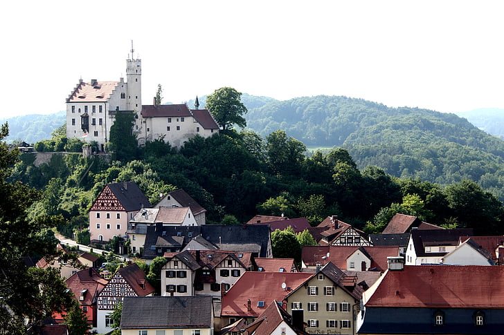 замък, Средновековие, село, Гьосвайнщайн, крепост, исторически, небе