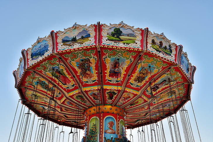 chain carousel, oktoberfest, ride, carnies, folk festival, fairground, colorful