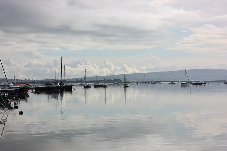 Isola di wight, calma, mare, barca a vela, barca, Nuvola, Costa