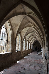 cloister, monastery, gang, shadow, light, arch, architecture