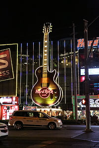 Лас Вегас, Нощен изглед, изглед към улицата, град, неонова светлина, уличната лампа, китара