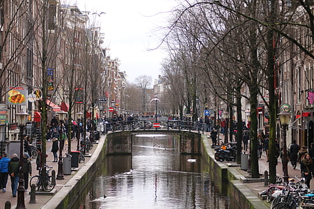 Амстердам, каналы, Уличная сцена, канал, Нидерланды, город, люди