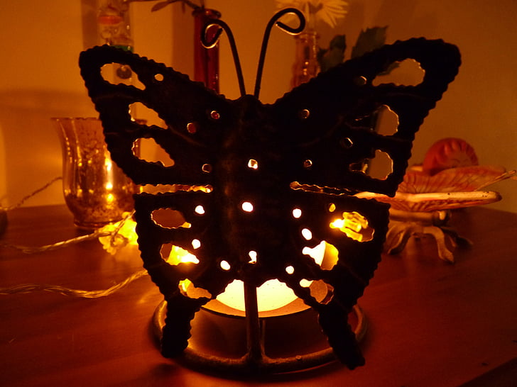 butterfly, candle, christmas, romantic, cozy, lights, light