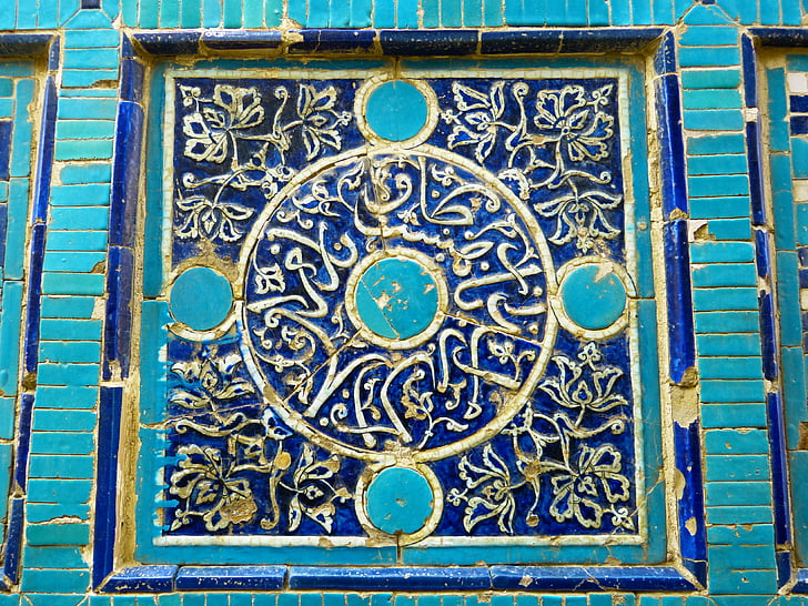 Uzbekistan, Mozaika, vzor, umne, tyrkysová, majolika, keramické
