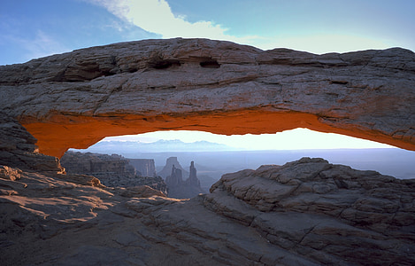 mesa arch, stone, sunset, landscape, scenic, rock, national park