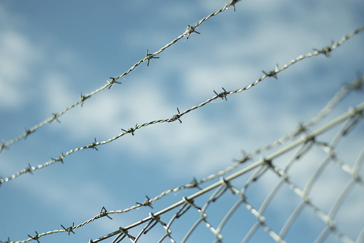 fence, himmel, cloud, blue, barbed Wire, prison, security