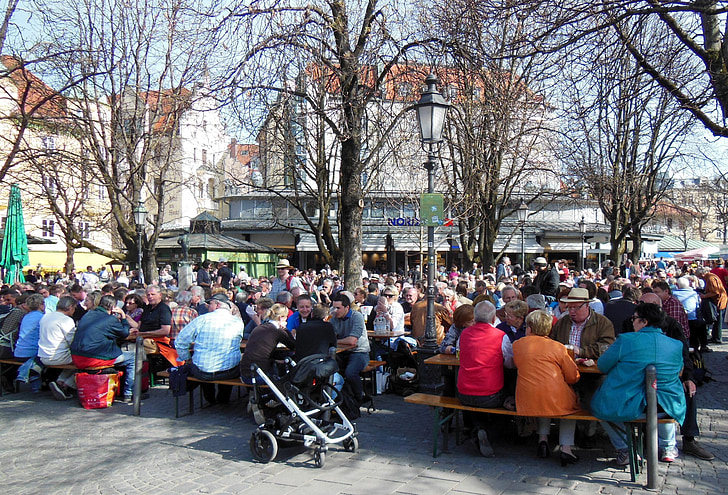 spring, spring 2014, 20 march 2014, beer garden, sun, viktualienmarkt, viktualienmarkt munich