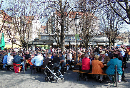 tavaszi, tavaszi 2014, 20 március 2014, kerthelyiség, nap, Viktualienmarkt, Viktualienmarkt, München