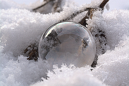 såpbubbla, frysta bubbla, fryst, vintrig, kalla, snö, bollen