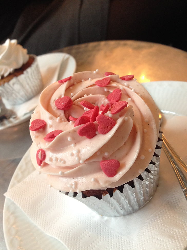 Muffin, Cupcake, harten, roze, hagelslag, Frosted, bakken