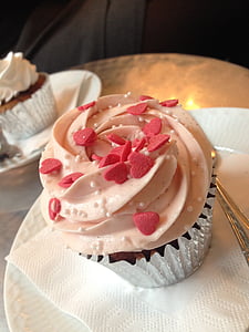 muffinssi, Cupcake, sydämet, vaaleanpunainen, Strösseli, himmeä, Leivonta